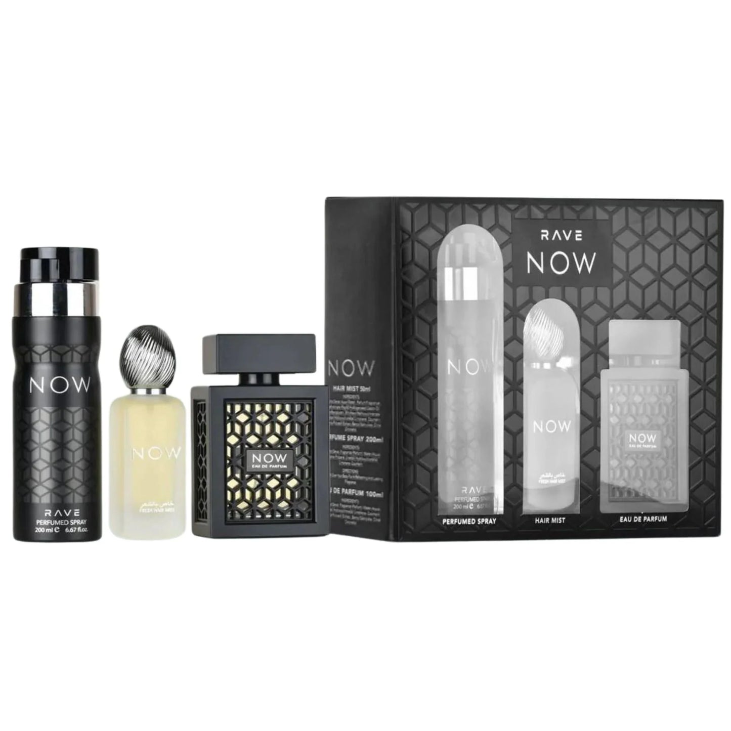 Rave Now Men 3Pcs Set 3.4oz EDP Spray + 6.8oz Perfume Spray + 50ml Hair Mist