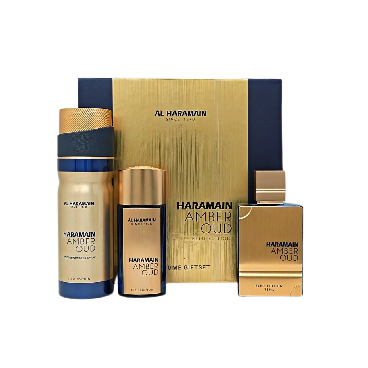 Al Haramain Amber Oud Blue Unisex 3PCS Set 2.5oz EDP Spray+ 1.0oz EDP Spray + 6.6oz Body Spray