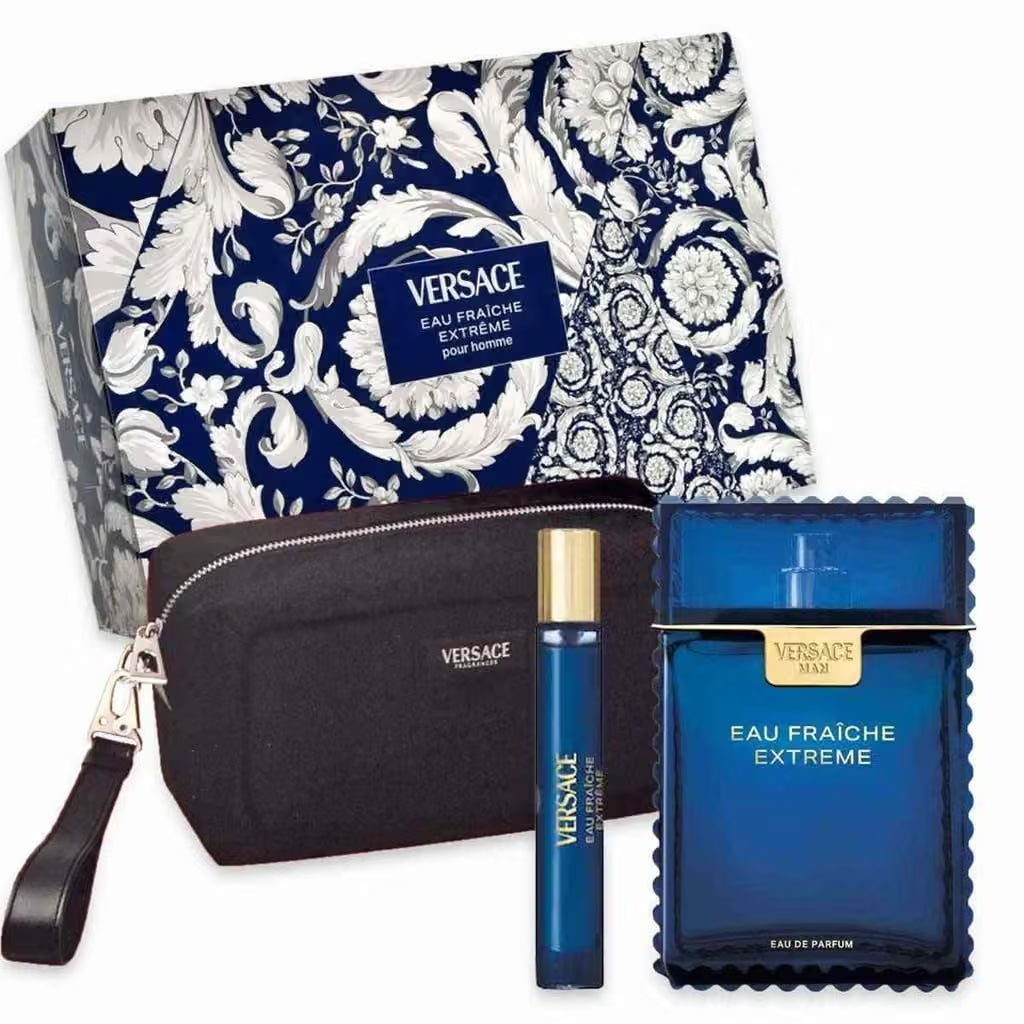 VERSACE EAU FRAICHE EXTREME(M)(H/B)3PC SET(3.4oz edp sp,10ml edp sp,Trousse)