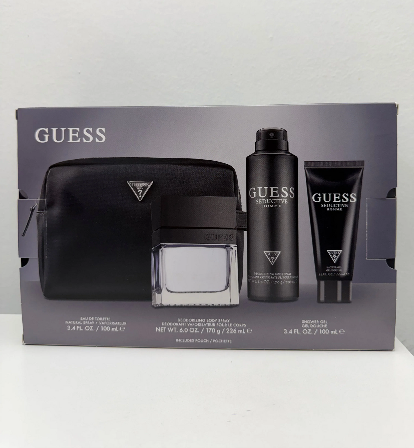 Guess Seductive Homme Men’s Perfume For Men 4Pcs EDT 3.4 oz-DEO 6.0oz-Shower Gel 3.4oz