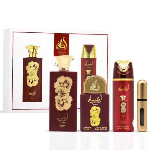 Lattafa Pride Ansaam Gold Women 3pcs Set (3.4oz EDP Spray +6.67oz Spray + 20ml EDP Spray + Atomizer)