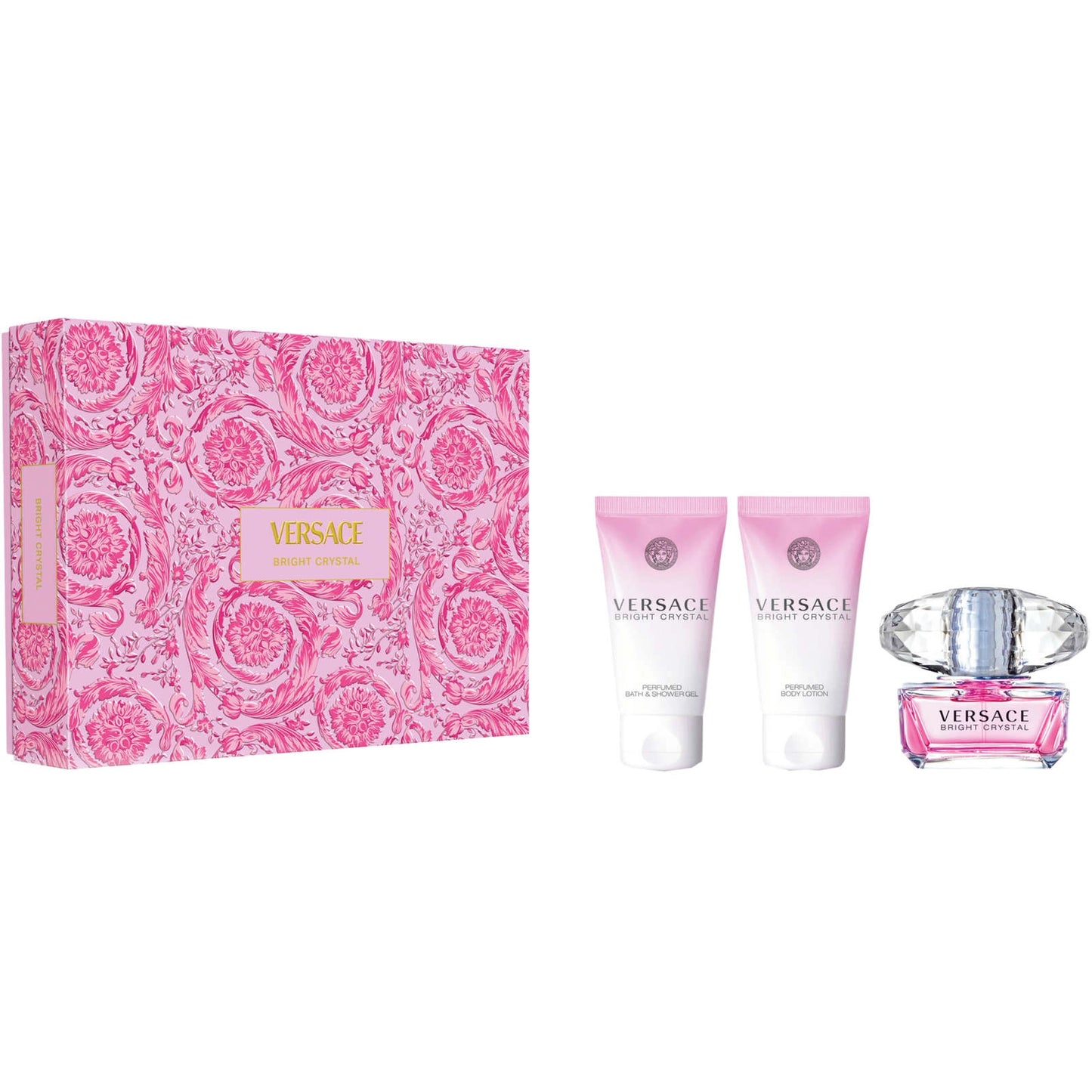 Versace Bright Crystal 3 Pcs Womens Set – 50ml EDT Spray, 50ml Shower Gel, 50ml Body Lotion