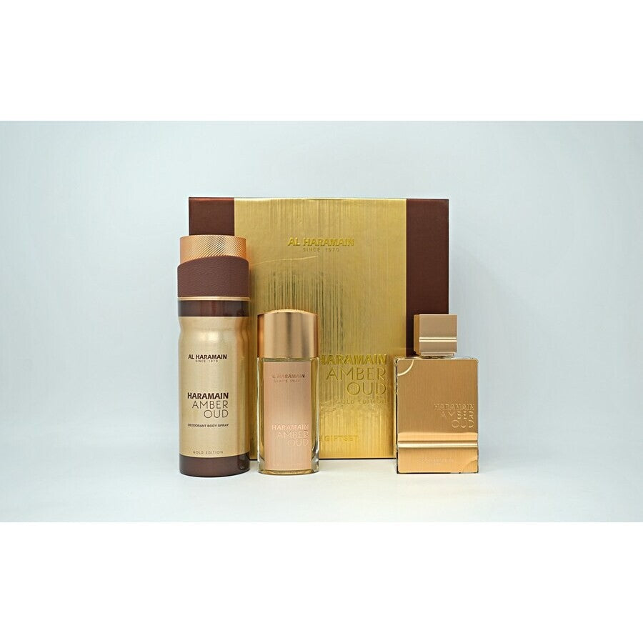 Al Haramain Amber Oud Gold Edition 3 Pcs Set 2.5oz EDP Spray 1.oz EDP Spray 6.6 oz Body Spray