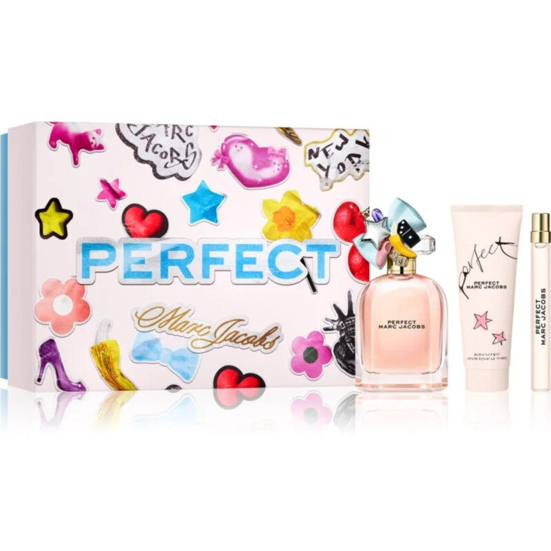 Marc Jacobs Perfect Women 3Pcs Set 3.4oz EDP Spray + 2.5oz Body Lotion + 0.33oz EDP Spray