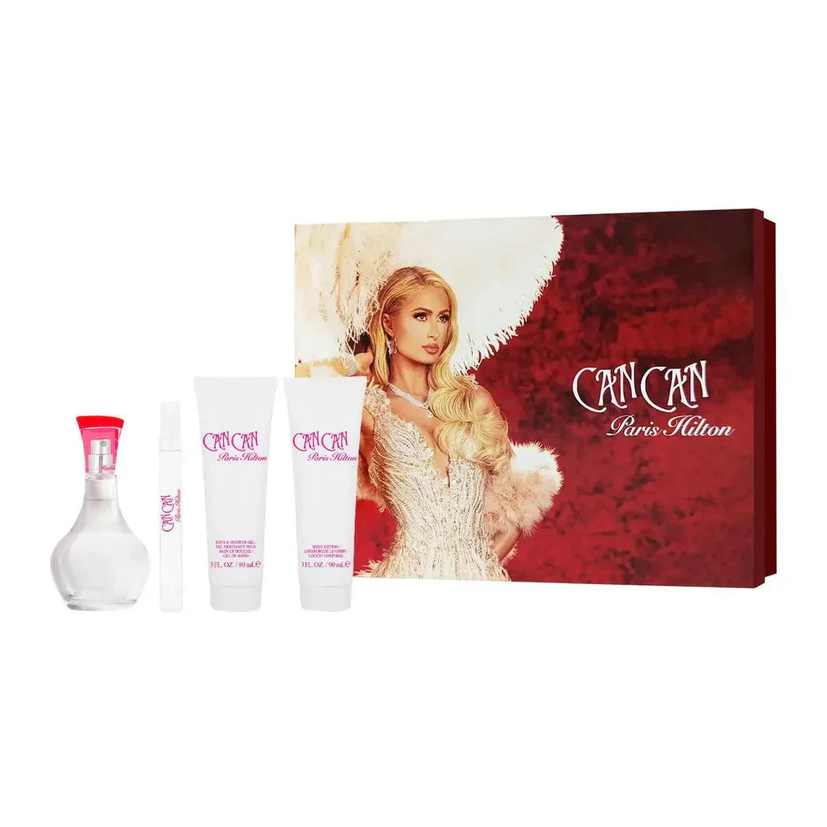 Paris Hilton Can Can 4 Pcs Set 3.4 oz EDP Spray + 3 oz Body Lotion + 3oz Shower Gel+ 10ml EDP Spray