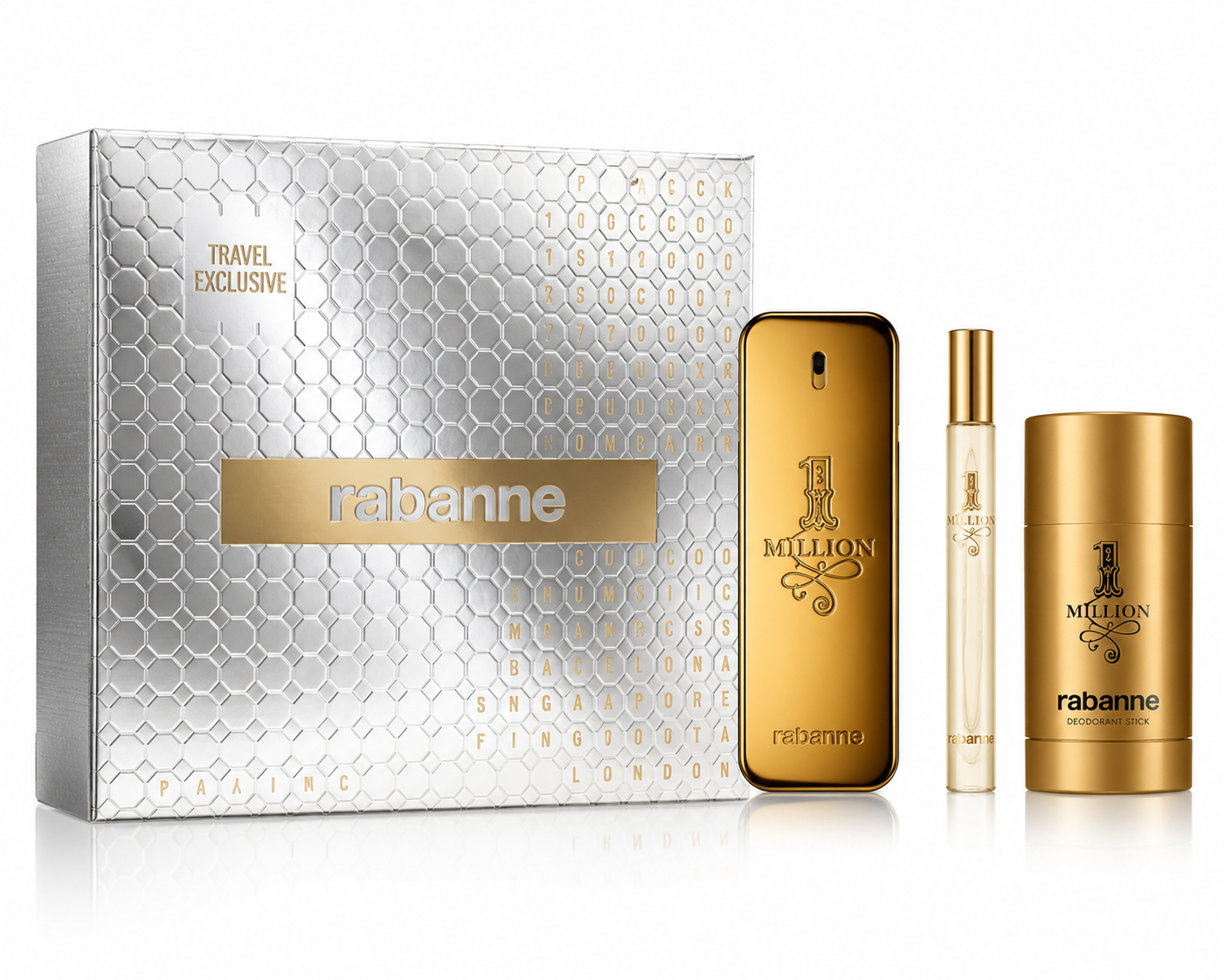 Paco Rabanne 1 Million Travel 3 Pcs Set (100ml EDT Spray + EDT 10ml Spray + Deodorant 75ml)