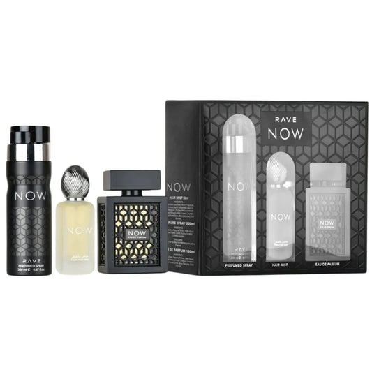 Rave Now Men 3Pcs Set 3.4oz EDP Spray + 6.8oz Perfume Spray + 50ml Hair Mist