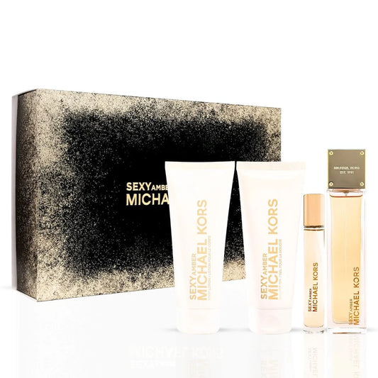 Michael Kors Sexy Amber Women 4Pc Gift Set 3.4oz EDP Spray+ 3.4oz Body Lotion +3.4oz Shower Gel + 10ml EDP Spray