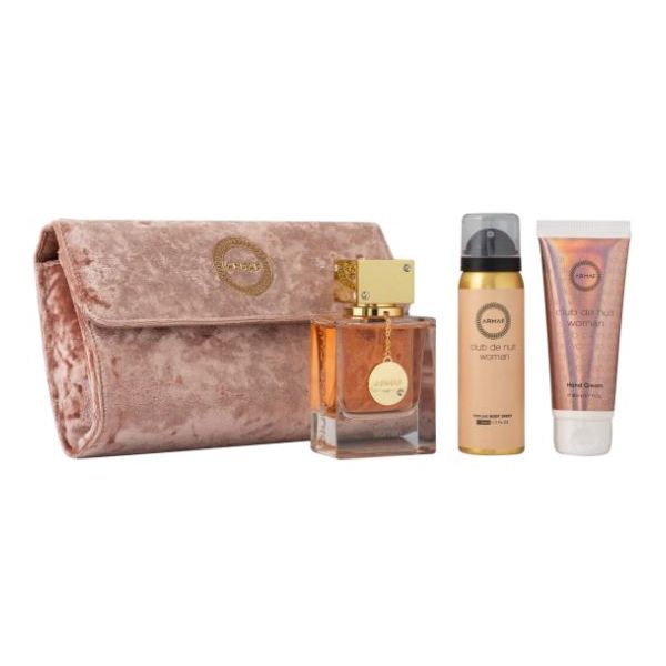 Armaf Club de Nuit Women Set 4Pcs (2.3oz Extrait de Parfu+Body Spray 1.7oz+ 1.7oz Hand Cream+Luxury Evening Bag)