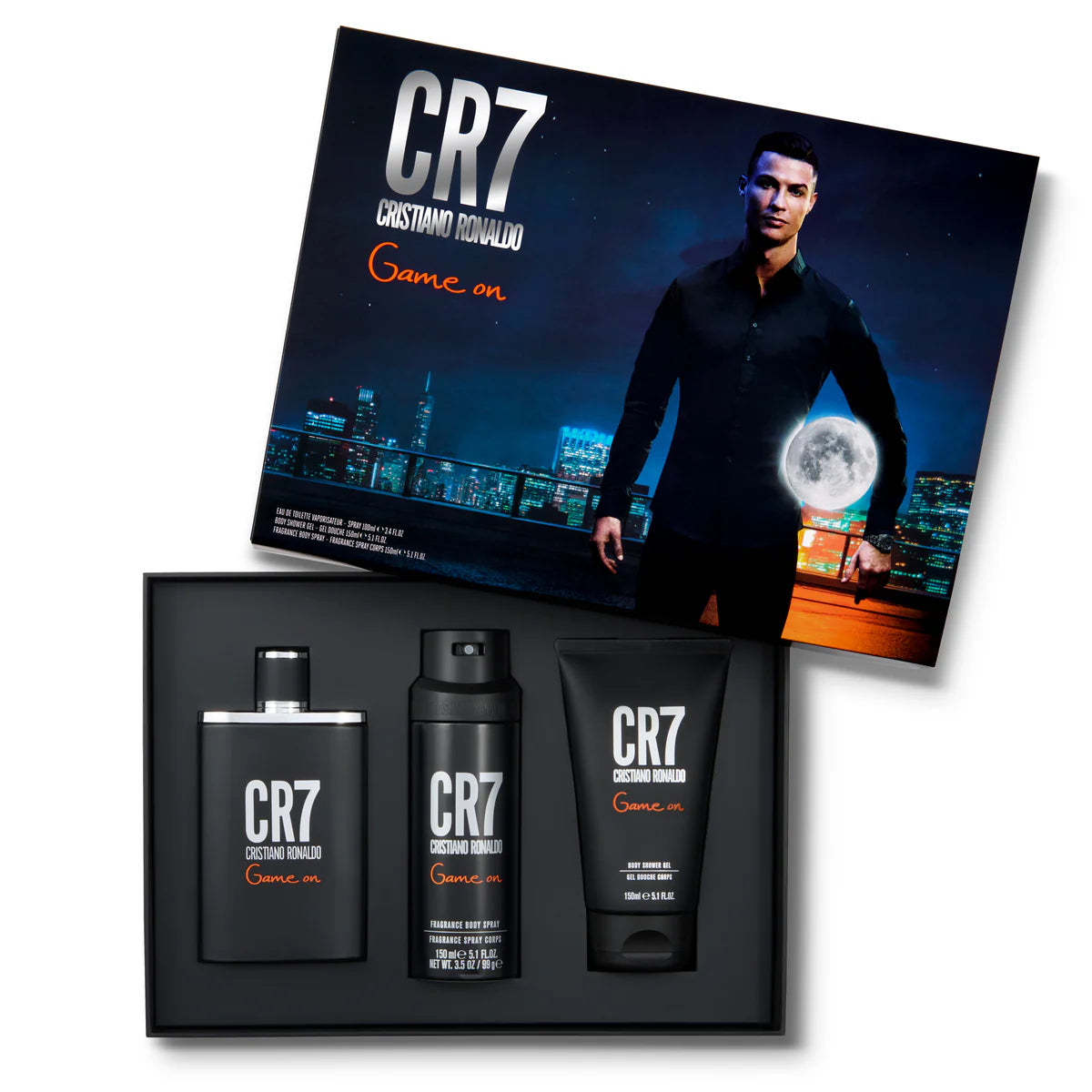 CR7 Cristiano Ronaldo Game On Men's 3Pcs Set  3.4oz EDT Spray + 5.1oz Shower Gel+5.1oz Body Spray