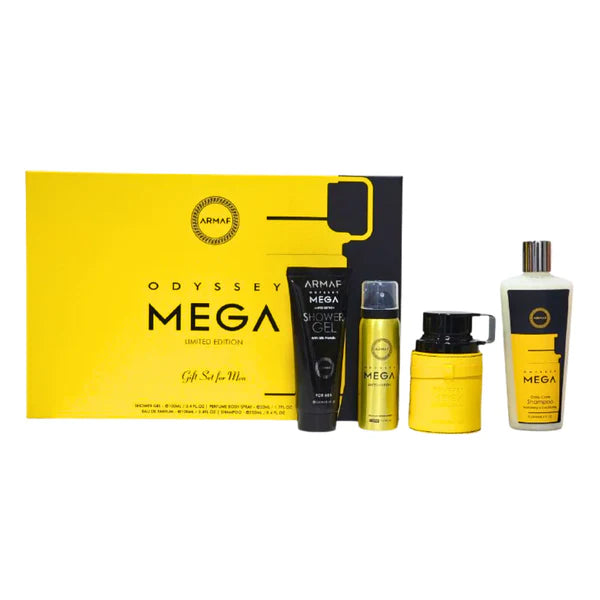 Armaf Odyssey Mega 4 Pcs Set 3.4 oz EDP Spray  8.4 oz-Shampoo 1.7 oz Perfume Body Spray  3.4 oz Shower Gel
