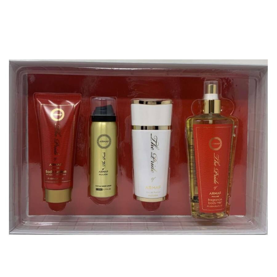 Armaf Le Pride Rouge for Women Gift Set 4Pcs (Body Lotion-Body Spray 3.4oz EDP Spray-Body Mist)
