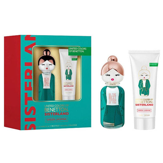 Benetton Sisterland Green Jasmine Women 2Pcs Set 2.7oz EDT Spray + 75ml Body Lotion