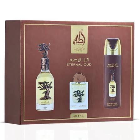 Lattafa Pride Eternal Oud Unisex 4pcs Set 3.4oz EDP Spray + 6.67oz&nbsp; Perfumed Spray + 20ml EDP Spray