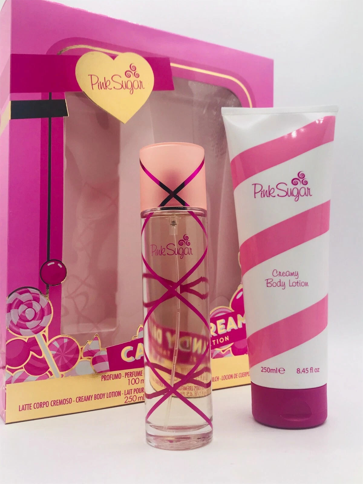 Pink Sugar 2 Pcs Womens Gift Set 3.4 oz EDT Spray 3.4 oz Glossy Shower Gel