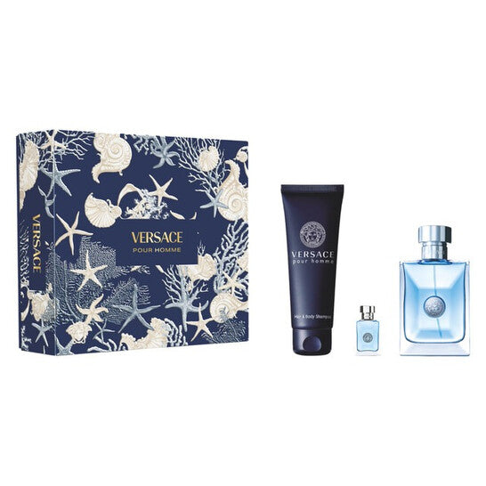 Versace pour Homme 3 Pcs Set 3.4oz EDT Spray + 5 oz Shampoo + 17 oz EDT mini